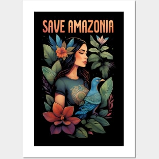 Save Amazonia - Girl with tropical plants and birds Posters and Art